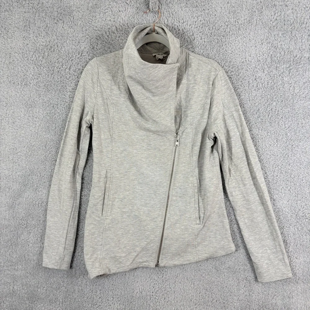 Helmut Lang Villous Asymmetrical Zip Moto Jacket Drape Collar‎ Sz L Gray Heather